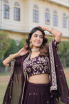 Wine Faux Blooming Lehenga Choli with Heavy Sequins and Multi Embroidery Work