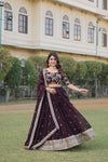 Wine Faux Blooming Lehenga Choli with Heavy Sequins and Multi Embroidery Work