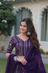 Stunning Dark Purple Faux Blooming Lehenga Choli with Heavy Sequins and Zari Embroidery