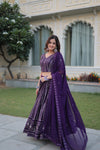 Stunning Dark Purple Faux Blooming Lehenga Choli with Heavy Sequins and Zari Embroidery