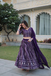 Stunning Dark Purple Faux Blooming Lehenga Choli with Heavy Sequins and Zari Embroidery