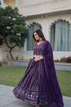 Stunning Dark Purple Faux Blooming Lehenga Choli with Heavy Sequins and Zari Embroidery