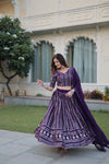 Stunning Dark Purple Faux Blooming Lehenga Choli with Heavy Sequins and Zari Embroidery