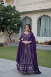 Stunning Dark Purple Faux Blooming Lehenga Choli with Heavy Sequins and Zari Embroidery