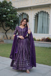 Stunning Dark Purple Faux Blooming Lehenga Choli with Heavy Sequins and Zari Embroidery