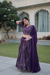 Stunning Dark Purple Faux Blooming Lehenga Choli with Heavy Sequins and Zari Embroidery