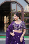 Designer Faux Blooming Georgette Lehenga Choli with Dupatta in Dark Purple