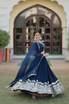 Navy Blue Faux Georgette Sequins Embroidered Lehenga Choli with Dupatta