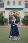 Navy Blue Faux Georgette Sequins Embroidered Lehenga Choli with Dupatta