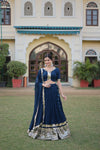 Navy Blue Faux Georgette Sequins Embroidered Lehenga Choli with Dupatta