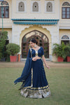 Navy Blue Faux Georgette Sequins Embroidered Lehenga Choli with Dupatta