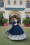 Navy Blue Faux Georgette Sequins Embroidered Lehenga Choli with Dupatta