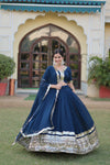 Navy Blue Faux Georgette Sequins Embroidered Lehenga Choli with Dupatta