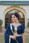 Navy Blue Faux Georgette Sequins Embroidered Lehenga Choli with Dupatta