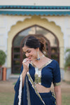 Navy Blue Faux Georgette Sequins Embroidered Lehenga Choli with Dupatta