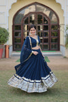 Navy Blue Faux Georgette Sequins Embroidered Lehenga Choli with Dupatta