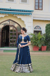 Navy Blue Faux Georgette Sequins Embroidered Lehenga Choli with Dupatta