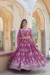 Rose Pink Designer Faux Georgette Lehenga Choli with Heavy Sequins Embroidered Dupatta