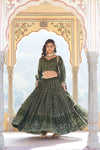 Moss Green Faux Georgette Lehenga Choli with Sequins & Thread Embroidery Dupatta