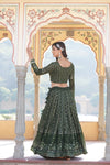 Moss Green Faux Georgette Lehenga Choli with Sequins & Thread Embroidery Dupatta