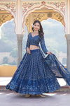 Estoril Blue Faux Georgette Lehenga Choli with Sequins & Thread Embroidery Dupatta