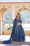 Estoril Blue Faux Georgette Lehenga Choli with Sequins & Thread Embroidery Dupatta