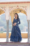 Estoril Blue Faux Georgette Lehenga Choli with Sequins & Thread Embroidery Dupatta