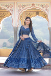 Estoril Blue Faux Georgette Lehenga Choli with Sequins & Thread Embroidery Dupatta