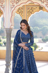 Estoril Blue Faux Georgette Lehenga Choli with Sequins & Thread Embroidery Dupatta