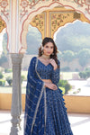 Estoril Blue Faux Georgette Lehenga Choli with Sequins & Thread Embroidery Dupatta