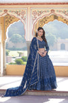 Estoril Blue Faux Georgette Lehenga Choli with Sequins & Thread Embroidery Dupatta