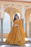 Yellow Faux Georgette Lehenga Choli with Sequins & Thread Embroidery Dupatta