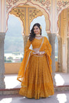 Yellow Faux Georgette Lehenga Choli with Sequins & Thread Embroidery Dupatta