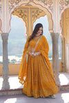 Yellow Faux Georgette Lehenga Choli with Sequins & Thread Embroidery Dupatta