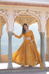 Yellow Faux Georgette Lehenga Choli with Sequins & Thread Embroidery Dupatta