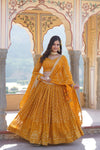 Yellow Faux Georgette Lehenga Choli with Sequins & Thread Embroidery Dupatta