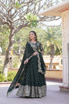 Green Faux Blooming Georgette Lehenga Choli with Heavy Sequins Embroidery Dupatta