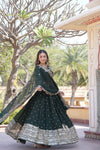 Green Faux Blooming Georgette Lehenga Choli with Heavy Sequins Embroidery Dupatta