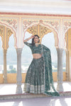 Teal Designer Viscose Jacquard Lehenga Choliwith Sequins Embroidery Dupatta