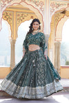 Teal Designer Viscose Jacquard Lehenga Choliwith Sequins Embroidery Dupatta