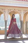 Rose Pink Designer Pure Viscose Jacquard Lehenga Choli with Sequins Embroidery Dupatta