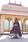 Wine Designer Pure Viscose Jacquard Lehenga with Sequins Embroidery Dupatta