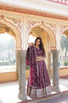 Wine Designer Pure Viscose Jacquard Lehenga with Sequins Embroidery Dupatta