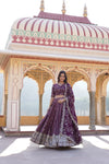 Wine Designer Pure Viscose Jacquard Lehenga with Sequins Embroidery Dupatta