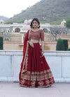 Maroon Gorgeous Georgette Flared Lehenga with Sequins Embroidered Work