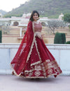 Maroon Gorgeous Georgette Flared Lehenga with Sequins Embroidered Work