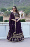 Wine Gorgeous Georgette Flared Lehenga with Sequins Embroidered Work