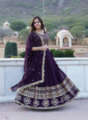 Wine Gorgeous Georgette Flared Lehenga with Sequins Embroidered Work