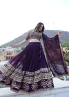 Wine Gorgeous Georgette Flared Lehenga with Sequins Embroidered Work