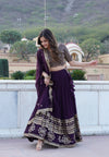 Wine Gorgeous Georgette Flared Lehenga with Sequins Embroidered Work